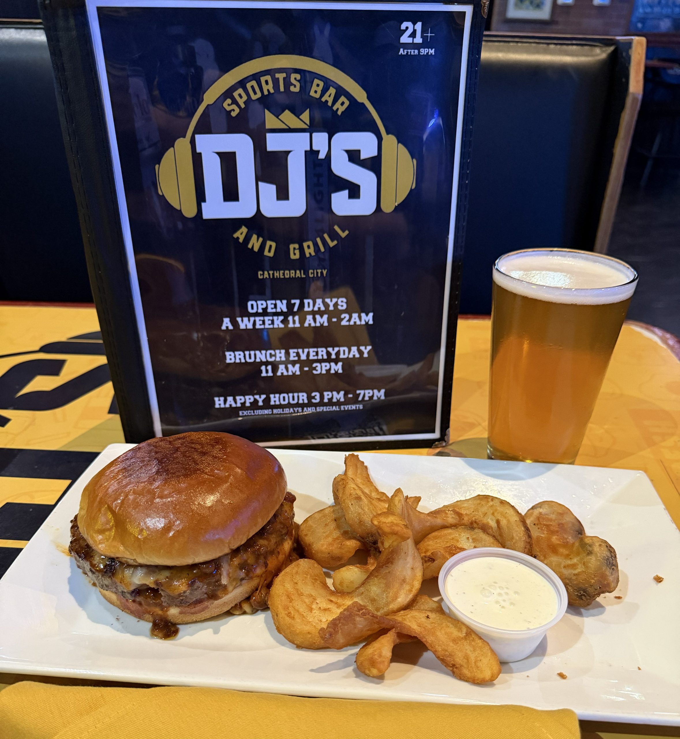 Steak burger and fries DJs