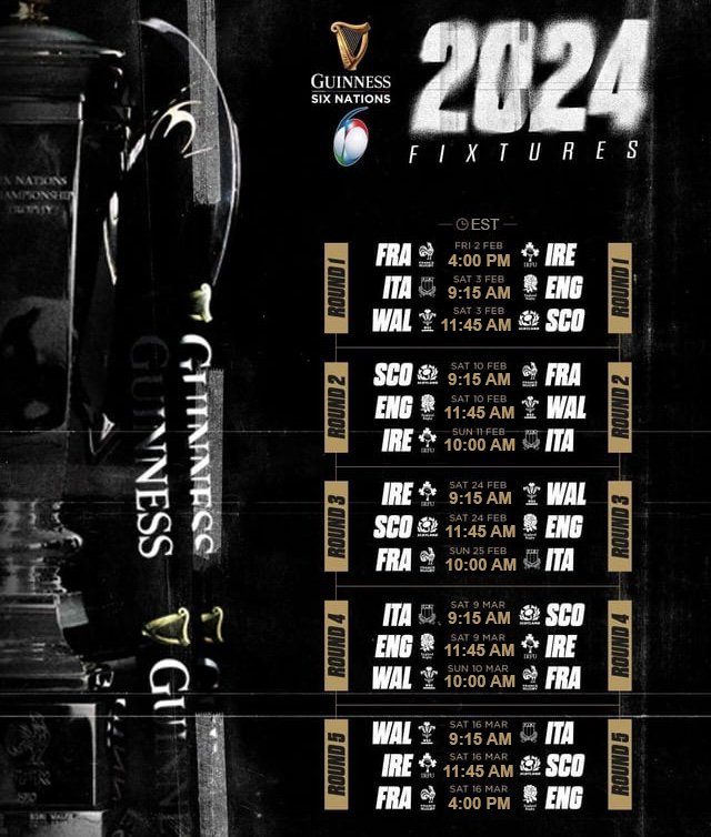 Guiness Six Nations 2024 fixtures