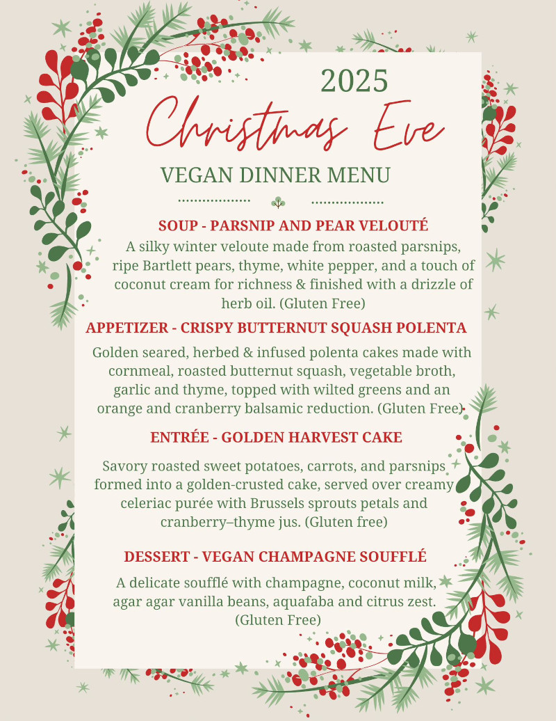 Christmas eve vegan dinner menu 2025