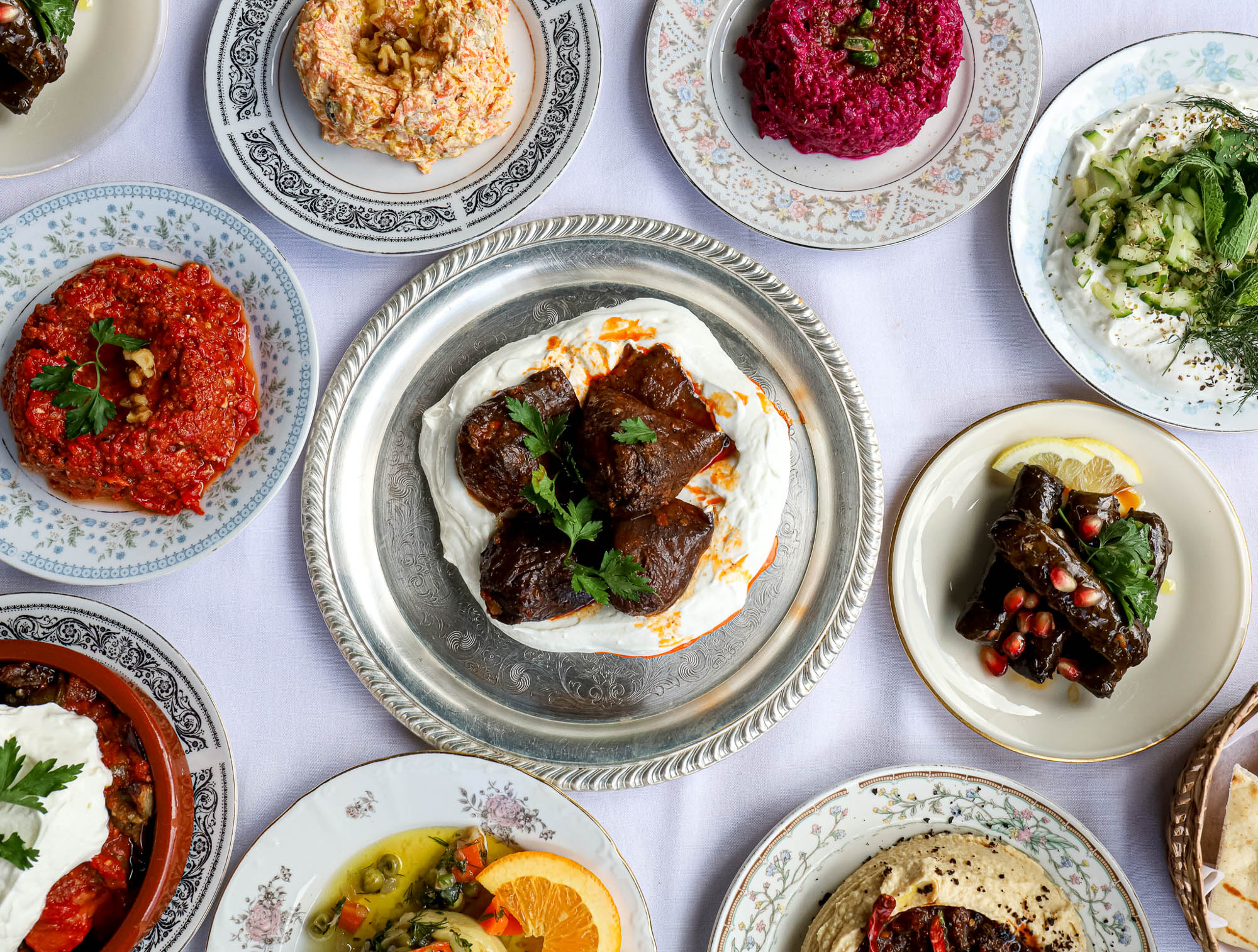 A variety of Turkish cold mezzes served during happy hour in Miami at Jass Kitchen.