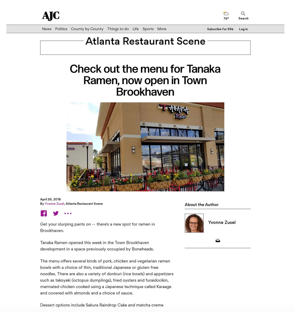 Check out the menu for tanaka ramen now open in town brookhaven on AJC