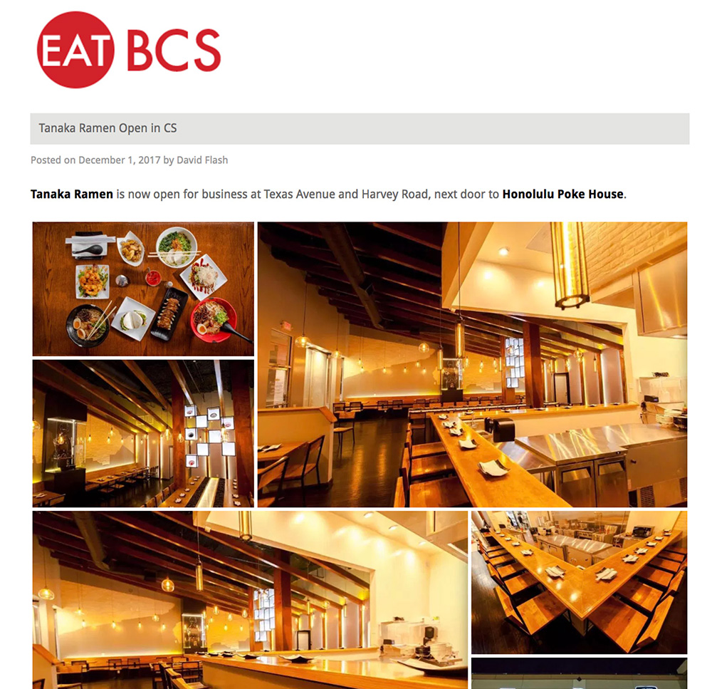 Tanaka Ramen is now open for business at Texas Avenue and Harvey Road on EatBCS