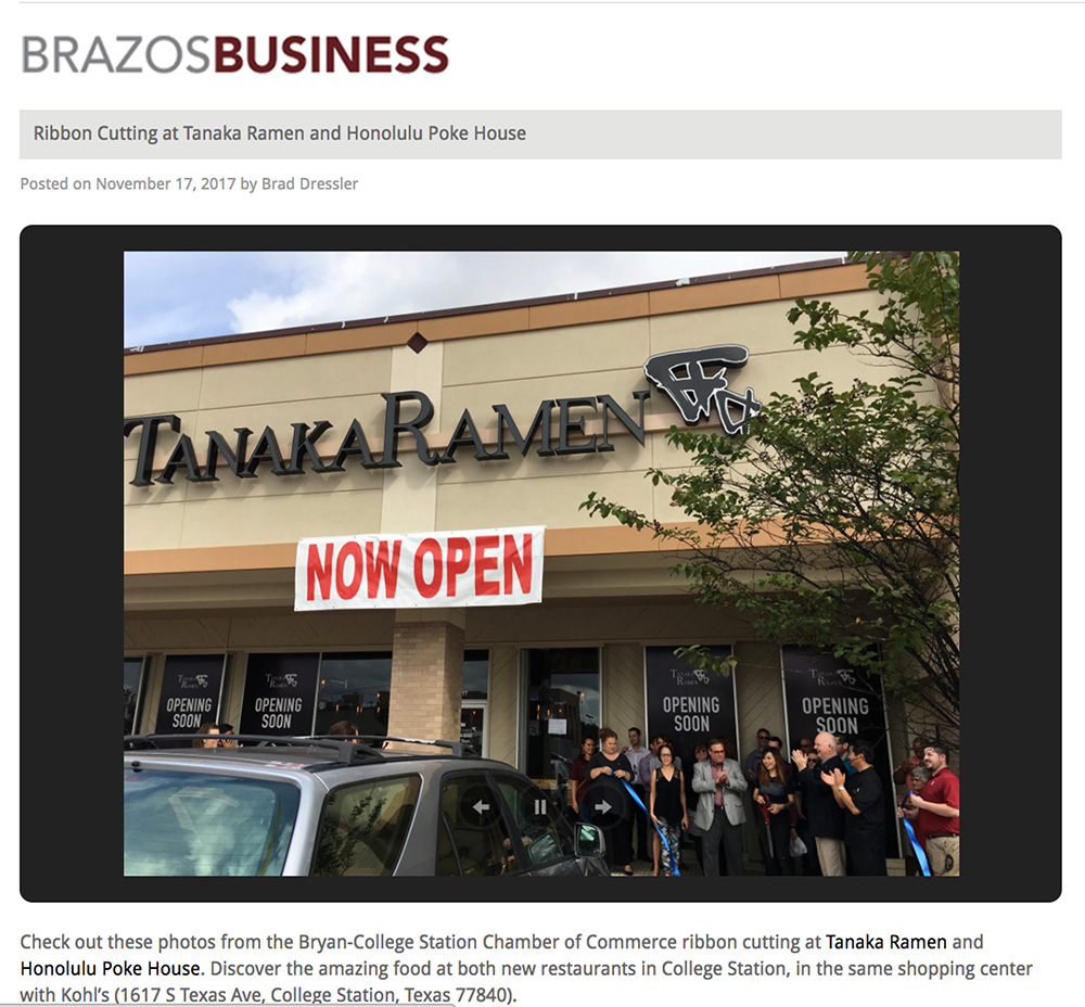 Ribbon Cutting at Tanaka Ramen and Honolulu Poke House on Brazos Business