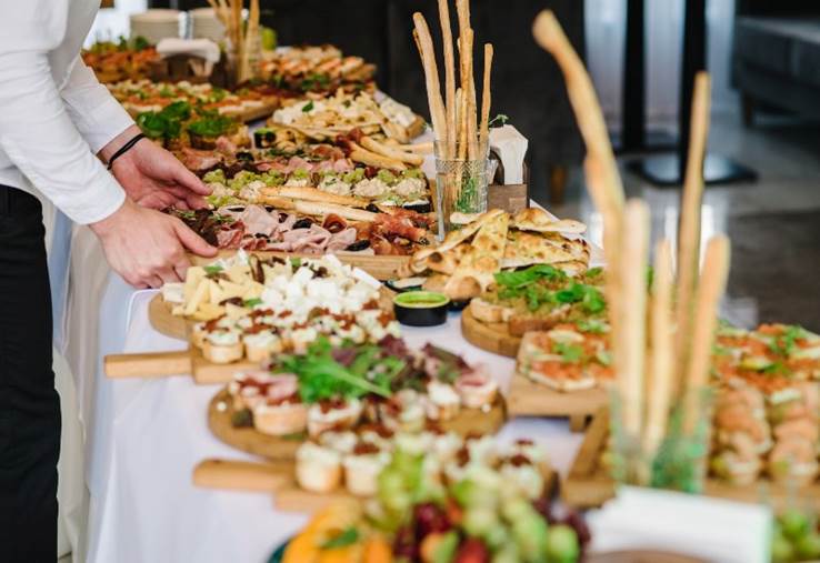 Church catering service featuring a variety of appetizers in Chicago's Jefferson Park neighborhood
