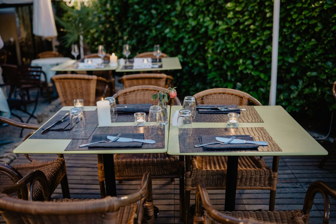 A close-up of a restaurant table on the terrace