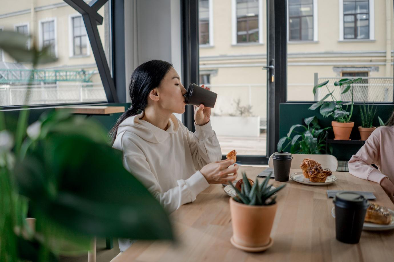 A person having lunch in a café