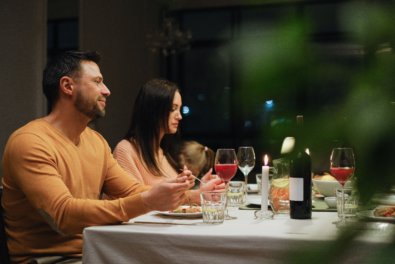 A family having dinner at a restaurant