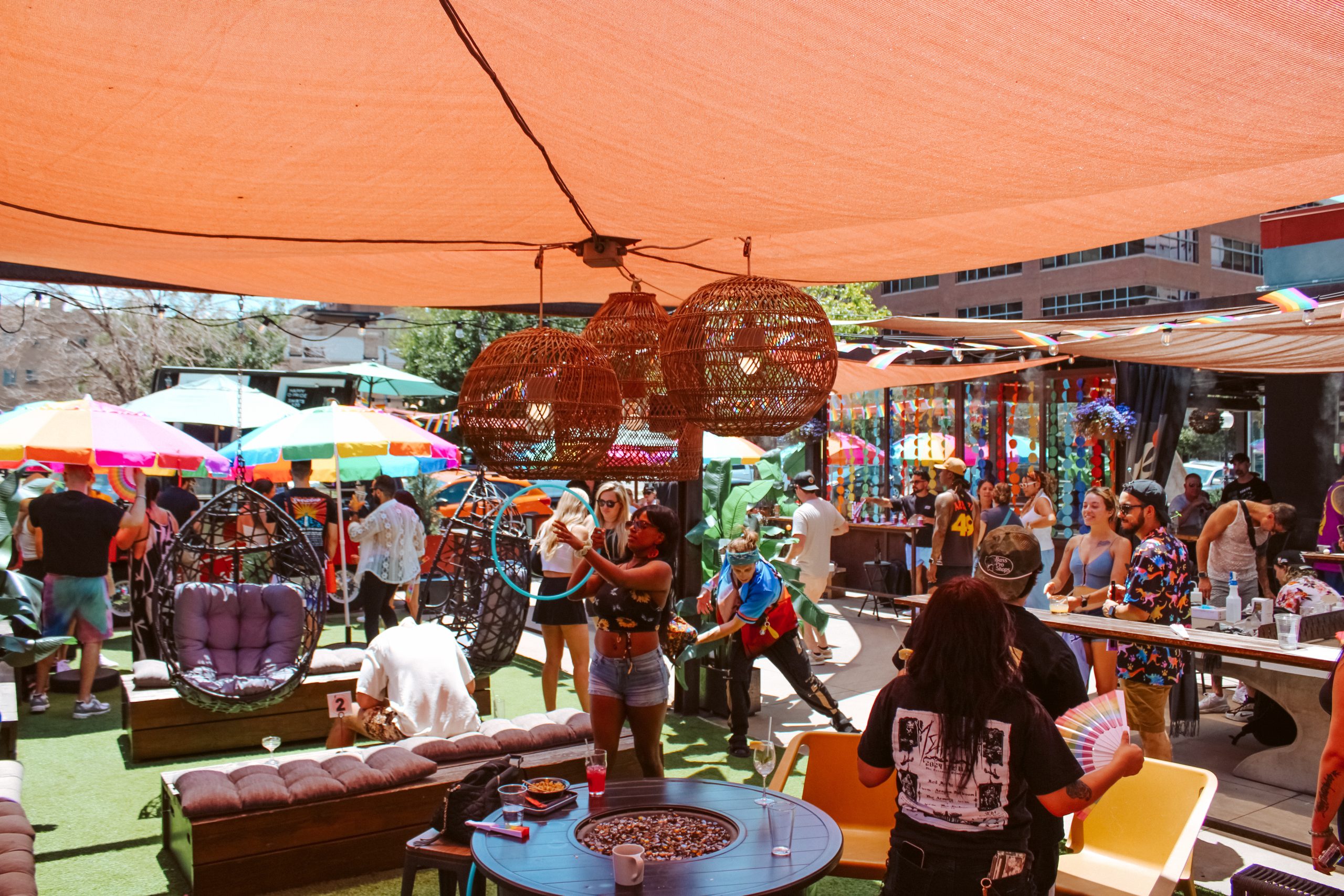 people gathering at Ace Eat Serve's patio