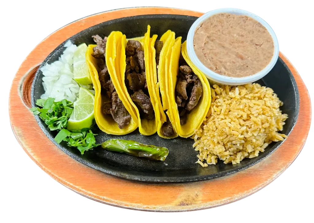 Tacos with rice and beans.