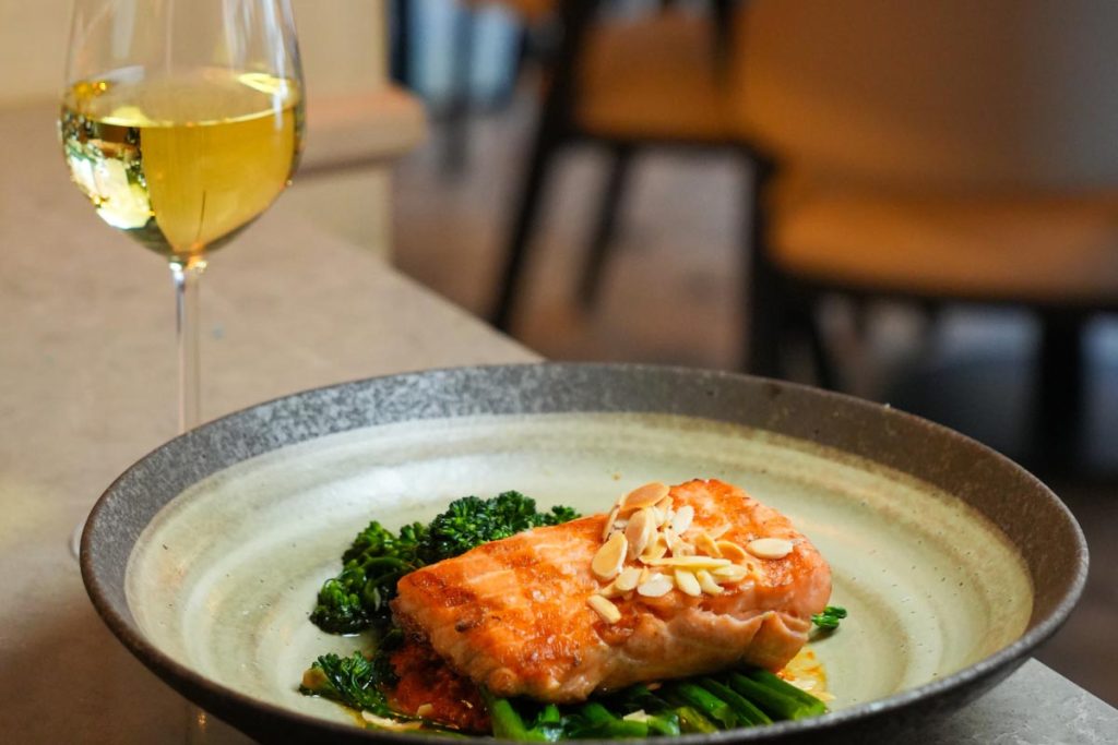 Mediterranean lunch with salads, dessert, and wine at Marsanne, the best lunch in Chelsea, NYC
