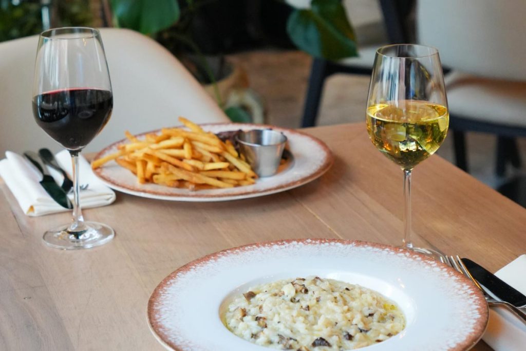 Prix fixe lunch dishes with wine at Marsanne, a top lunch restaurant in Chelsea, NYC