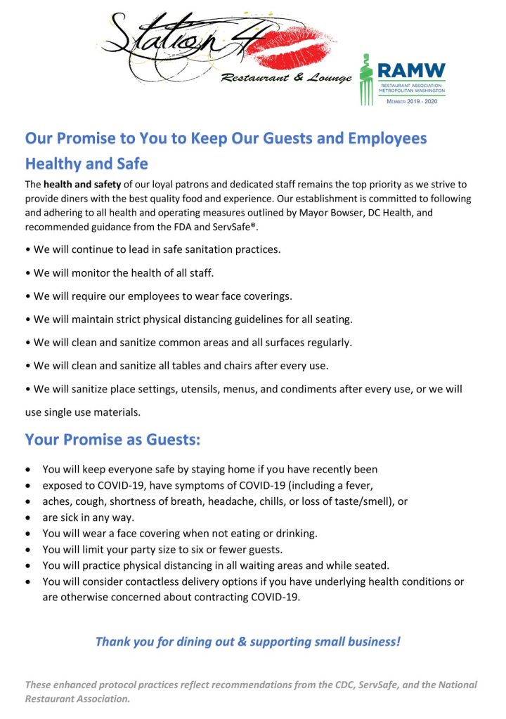 Our promise to you to keep our guests and employess healthy and safe, on the Station 4 website.